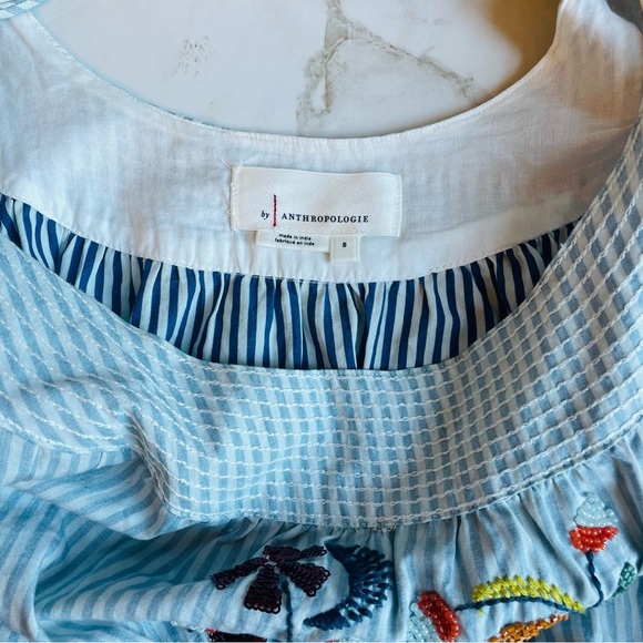 ANTHROPOLOGIE | Beaded Puff-Sleeved Blouse Blue White Small Fairycore Coquette - Picture 6 of 11